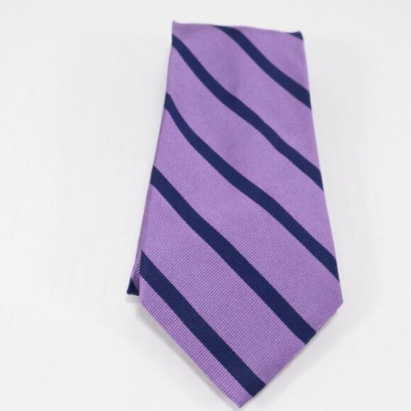 Lands End Mens Necktie Silk Stripes Repp Purple Blue Classic Business Preppy - Picture 2 of 7